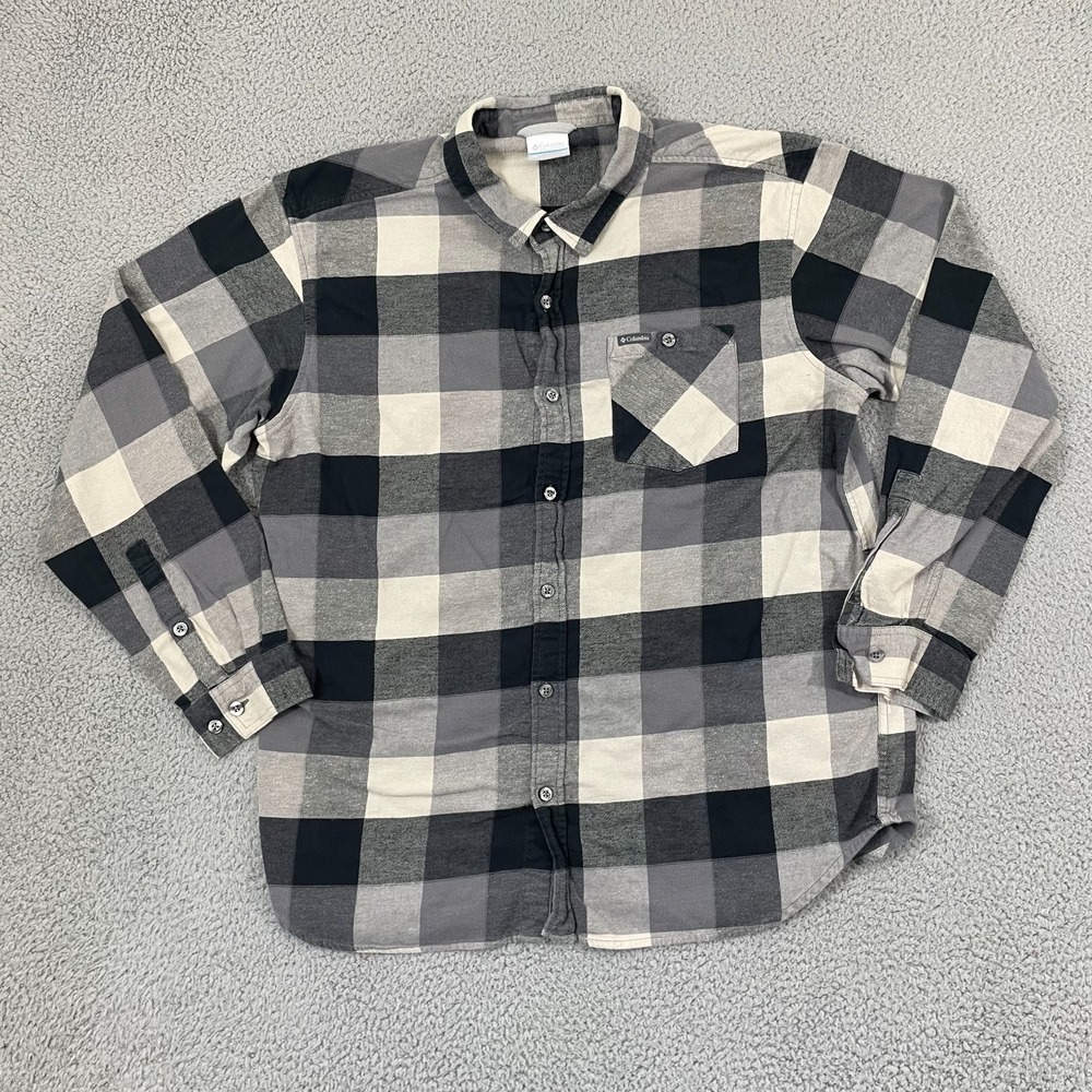 Columbia Flannel Shirt Men XL Gray Plaid Outdoor Cottage Hiking Button Front